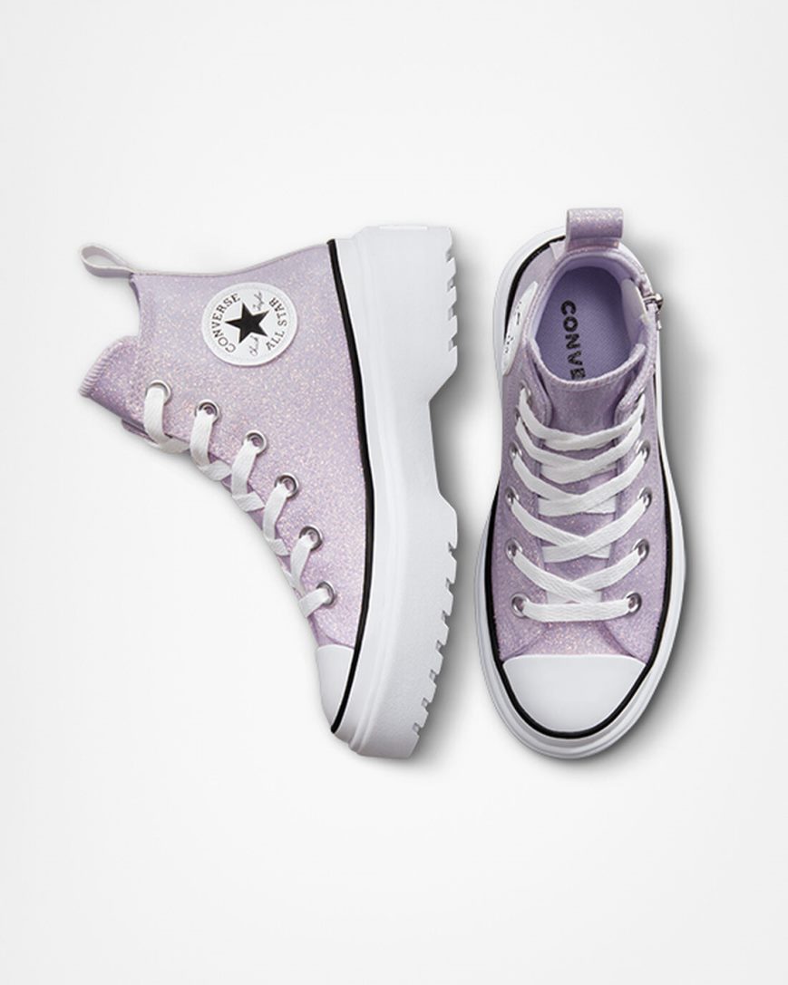 Pantofi Platforma Fete Converse Chuck Taylor All Star Lugged Lift Glitter Inalti Violet Albi Negrii | RO QYUK0974